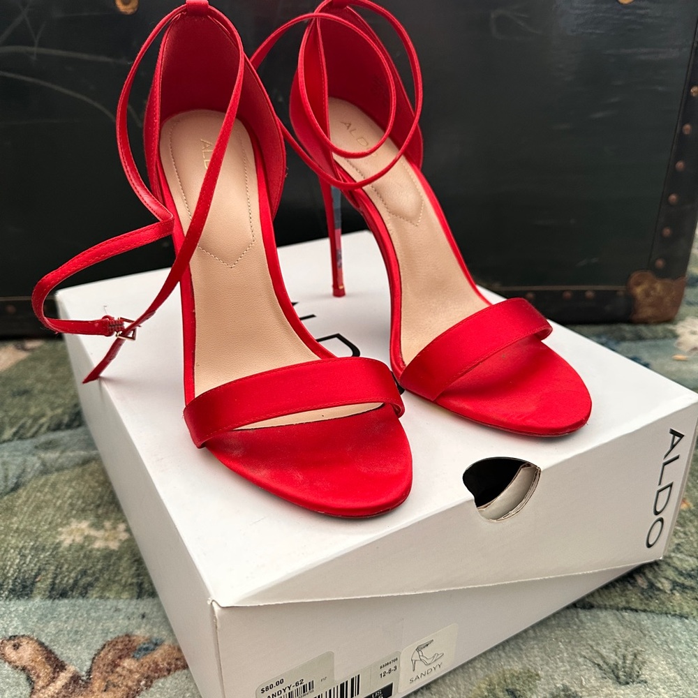 Aldo Red Satin/ Leather Stiletto Heels
